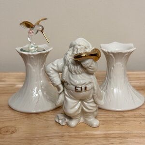 Lenox Santa Claus, Set of 2 vintage Lenox Woodland Collection Ivory Candlestick